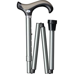 Gastrock Opvouwbare wandelstok - Grijs - Mat - Met clip - Verstelbaar - Lengte 85 - 95 cm - Aluminium - Zacht Derby handvat - Gewicht 385 gram - Diameter wandelstok 18 mm - Wandelstokken - Wandelstok opvouwbaar - inklapbare wandelstok - Uitschuif