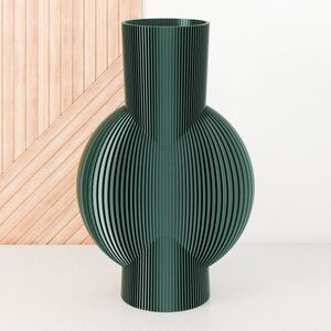 Dastium Home Grote Vaas - Glanzend Groen - H50cm - Smalle gestreepte vaas - Vaas voor vensterbank - Moderne decoratie van bio plastic - Platte vaas voor vensterbank