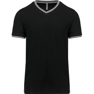 Zwart t-shirt met Grijs-wit streepje bij kraag en mouw V-hals merk Kariban maat M