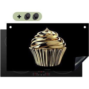 KitchenYeah® Inductie beschermer 91.6x52.7 cm - Cupcake - Eten - Goud - Zwart - Kookplaataccessoires - Afdekplaat voor kookplaat & Spatscherm achterwand - Inductiebeschermer - Inductiemat - Inductieplaat mat - Keuken decoratie