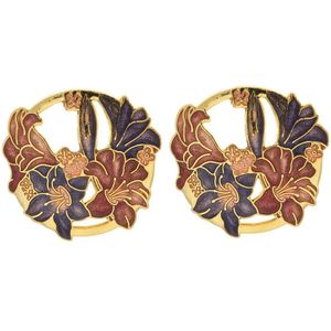 Behave Dames oorbel steker bloemen paars emaille