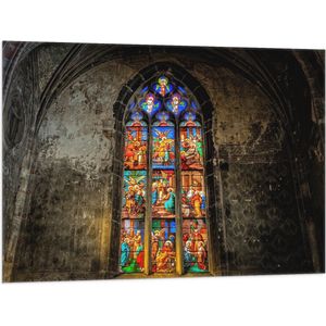 WallClassics - Vlag - Glas-in-lood Raam in de Notre-Dame Kerk - 100x75 cm Foto op Polyester Vlag