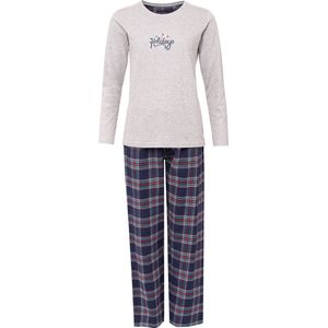 Happy Shorts Dames Kerst Pyjama Set Shirt Grijs + Broek Geruit Flanel - Maat XL
