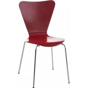 In And OutdoorMatch Bezoekersstoel Cassandre - eetkamerstoel - Donkerrode houten zitting - chromen poten - Zithoogte 45 cm - Stapelbaar - makkelijk schoon te maken - set van 1 - modern