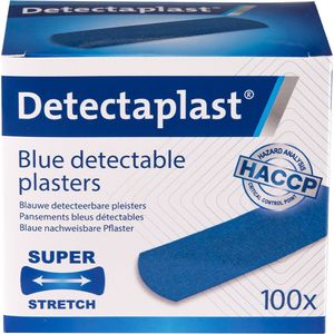 Detectaplast blauwe pleisters Elastic, metaaldetecteerbare en flexibele pleisters sensitive, wondverzorging voor de voedingsindustrie, catering en grootkeuken, 25 x 72 mm, 100 stuks