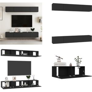 vidaXL Tv-meubelen 4 st 100x30x30 cm spaanplaat zwart - Tv-meubelset - Tv-meubelsets - Tv Meubelset - Tv Meubelsets