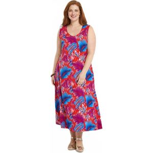 Mouwloze uitlopende maxi-jurk met gebladerteprint