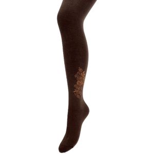 Bonnie Doon Maillot Bio Cotton met Roos motief op enkel Donker Bruin maat S/M 38/40 - Rozen patroon - Katoen - warm - winter - mode - dames maillot bruin - Draagbaar - casual - Dark Brown - BP251901