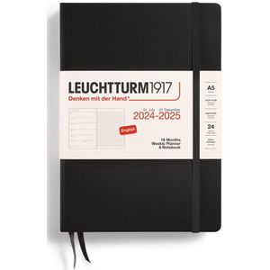 Leuchtturm1917 weekplanner + notities - agenda - 18 maanden 2024 - 2025 - hardcover - A5 - zwart