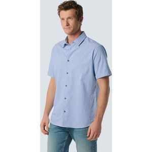 No Excess Mannen Korte Mouwen Overhemd In Twee Kleurig Katoen-Linnenmix Kobaltblau S
