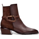 Hispanitas - Verona - Leren Enkellaarsjes - Bruin - Houten Blokhak 5 cm