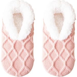 Slofsokken - Pantoffels Dames - Gebreide Sloffen - Huissokken - Sloffen - One Size - Anti-Slip - Anti Slip Sokken - Fleece Sokken - Dikke Sokken - Winter Sokken - Warme Sokken - 23x11 Cm - Roze - 1 Paar