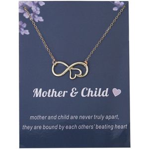 Bixorp Luck Gouden Dames Ketting met Oneindigheidsteken en Hartje - ""Mother & Child"" - 45/50cm - Cadeau voor Vrouw - Goudkleurig