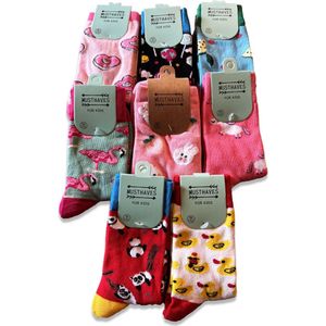 Kindersokken 8 PAAR verschillende prints in PAKKET maat 33 - 38 one size meisjessokken eendjes eenhoorn donuts flamingo etc