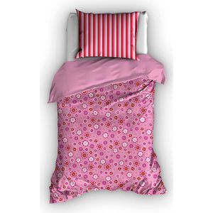 Luxe katoen dekbedovertrek Stella fuchsia - eenpersoons (140x200/220) - zacht en hoogwaardig - prachtige uitstraling