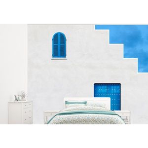 Huis - Blauw - Wit - Deur - Behangpapier