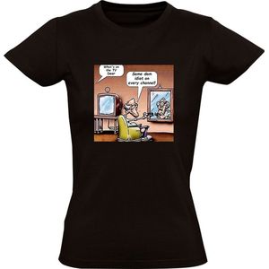 Grappig Dames T-shirt - tv kijken - opa - bejaard - idioot - spiegel
