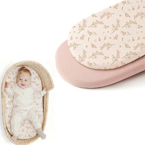 2 stuks - Wieglakentje - Hoeslaken van mousseline wieg - Hoeslaken voor kinderwagen - Zacht en ademend - Afneembaar en wasbaar - roze - 81*43cm - Geschikt voor ovale en rechthoekige wiegjes