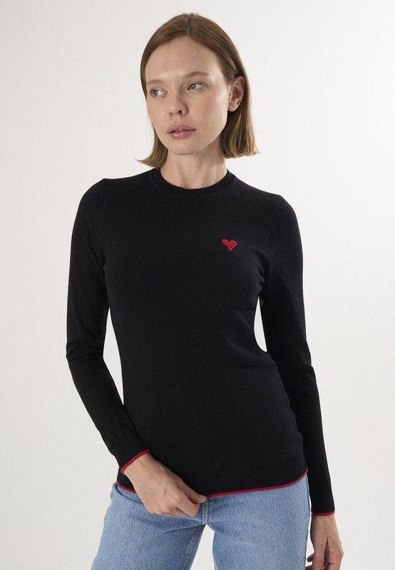 Felix Hardy - Ronde Hals Trui - Zwart - %100 Katoen - Dames