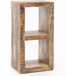 Rootz Vloerplank - Massief hout - 2-laags ontwerp in natuurlijk hout - Bijzettafel in landelijke stijl - Kleine massief houten boekenplank - 90 x 45 x 35 cm