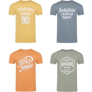 Jack & Jones Heren T-Shirt JJLINO 4 Pack regular fit Veelkleurig XXL Ronde Hals Volwassenen Opdruk Print Shirts
