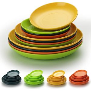 Plastic dessertborden 12 stuks onbreekbaar herbruikbaar magnetron BPA vrij vaatwasmachinebestendig (Multikleur) borden set