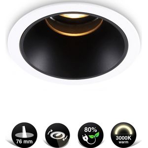 2X Zwarte LED Inbouwspot met Witte Rand - Kantelbaar - 5W - 3000K Warm Wit - Hoogwaardig Aluminium - Energiezuinig - ⌀83mm