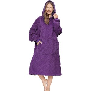 Unisex Oversized Draagbare Deken Hoodie - Comfortabele Sherpa Sweater en Warme Pluche Trui in Jacquard Tiefviolett