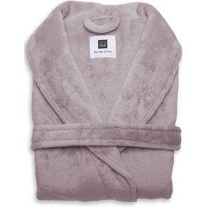 Luxe unisex fleece badjas roze - L - heerlijk zacht en comfortabel - lang model - met steekzakken, kraag en riem - hoogwaardige kwaliteit