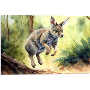 PVC Schuimplaat- Tekening van Springende Haas door de Bossen - 75x50 cm Foto op PVC Schuimplaat