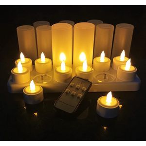 Synergy - Oplaadbare waxinelichtjes - LED Waxinelichtjes - 12 stuks - Met afstandsbediening - Inclusief houders - Flikkeren - Oplaadbare kaarsen - Oplaadbare theelichtjes
