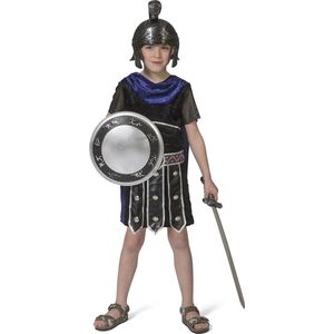 Funny Fashion - Strijder (Oudheid) Kostuum - Goddelijke Onoverwinnelijke Griekse Strijder Troje - Jongen - Blauw, Zwart - Maat 140 - Carnavalskleding - Verkleedkleding