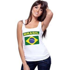 Brasilie singlet shirt/ tanktop met Braziliaanse vlag wit dames S