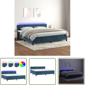 The Living Store Boxspring met matras en LED fluweel donkerblauw 200x200 cm - Boxspring - Donkere Kleuren - Velvet - Led Verlichting - Elektrisch Verstelbare Hoofdbord