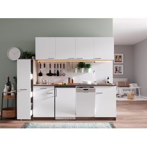 Goedkope keuken 225  cm - complete keuken met apparatuur Oliver  - Donker eiken/Wit  - keramische kookplaat - vaatwasser  - spoelbak