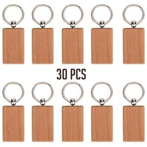30 stuks beuken houten sleutelhanger, houten tags sleutelhangers hangende decoratie voor handtas portemonnee mobiel(Rechthoek)