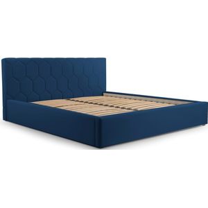 Tweepersoonsbed met fluwelen bekleding, met hoofdeinde, lattenbodem, bed voor volwassenen - BED 02 - 160x200 - Donkerblauw (TRINITY 31)