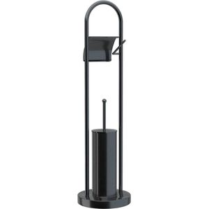 Tiss® Toiletonderbouwset 30x16.5x80cm - Roestvrij - Toiletborstel WC set - Verchroomde Toiletrolhouder en Borstelhouder met Zwaargewicht Basis - Zwart
