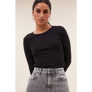 Longsleeve - Midnight - Basic LS Melange Stripe - Aansluitende Fit - Lange Mouwen