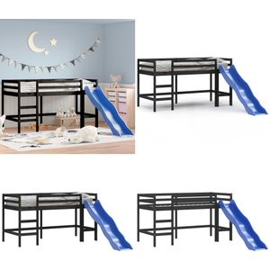 vidaXL Kinderhoogslaper met glijbaan grenenhout zwart 90x200 cm - Kinderhoogslaper - Kinderhoogslapers - Kinderbed - Peuterbed