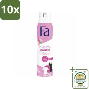 10 x Fa Deodorant Spray Invisible Sensitive 150 ml - Grootverpakking - Deodorant Spray - Anti-transpirant - Gevoelige Huid - 48 Uur Bescherming - Geen Vlekken Op Kleding