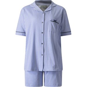 Lunatex - dames shortama 124238 - korte pyjama - 100% katoen - blauw - maat M