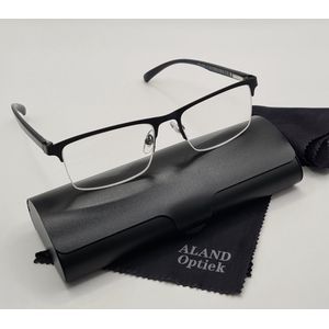 Unisex leesbril +1,5 / Incl. harde brillenkoker, zachte brillenkoker en 2 doekjes / halfbril van metalen halfframe / klassiek zwart montuur met vislijn 0722 / dames en heren leesbril op sterkte / Aland optiek / lunettes de lecture demi-monture