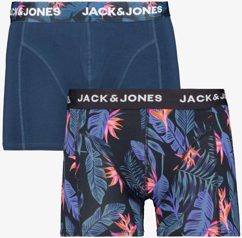 Jack & Jones heren boxershorts met blaadjesprint 2-pack blauw - Maat S