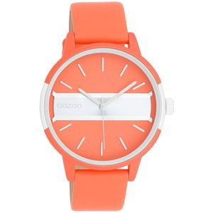 OOZOO Timepieces - Neon rode/goudkleurige OOZOO horloge met neon oranje leren band - C11190