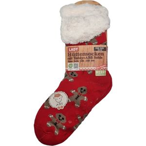 Antonio Huissokken - Huissokken Kerst - Rood/Bruin - Dames- Antislip ABS - One Size (38-42) - Hüttensocken - Warme Sokken - Warme Huissok - Kerstcadeau voor dames