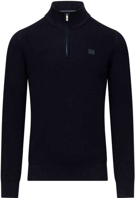 State of Art Heren trui met rits blauw (Maat: S) - Effen - Halslijn: Opstaande kraag met rits,
