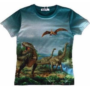 S&C Dinosaurus Shirt - Diplodocus/Pterodactylus - Blauw - H202 - Maat 86/92 (2 jaar)