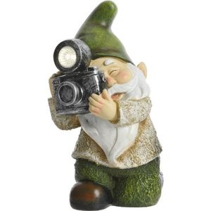 Tuinkabouter James - fotograaf - solar verlichting - 24 cm - Tuinverlichting/tuinlampen - Solarlampen op zonne-energie