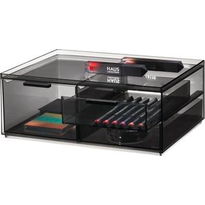 make-up-organizer met 3 laden uit de Signature Series by Sarah Tanno, mini-commode met laden van kunststof voor make-up en gereedschap, grijs